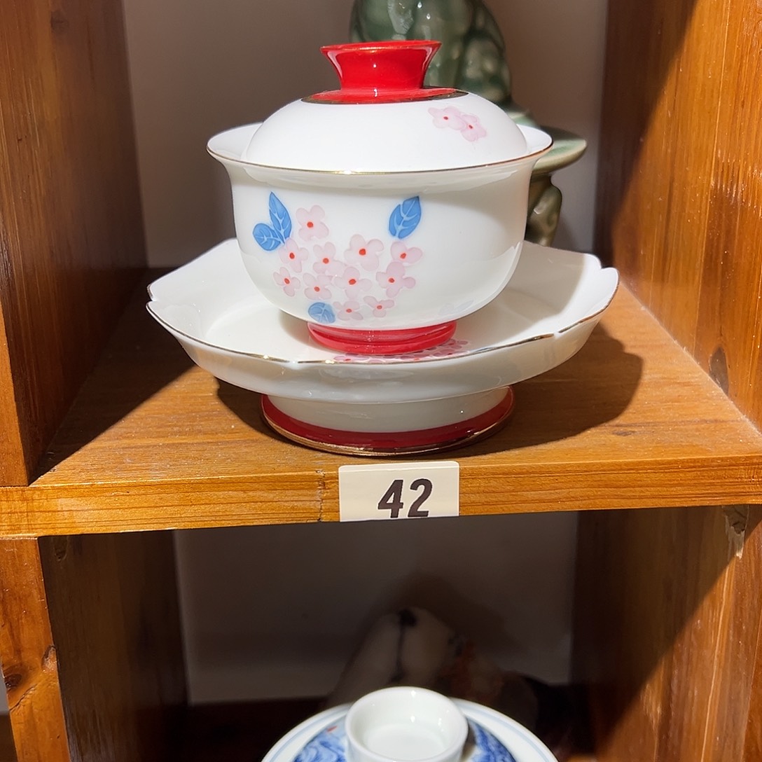 %***高白泥小梅花三才盖碗