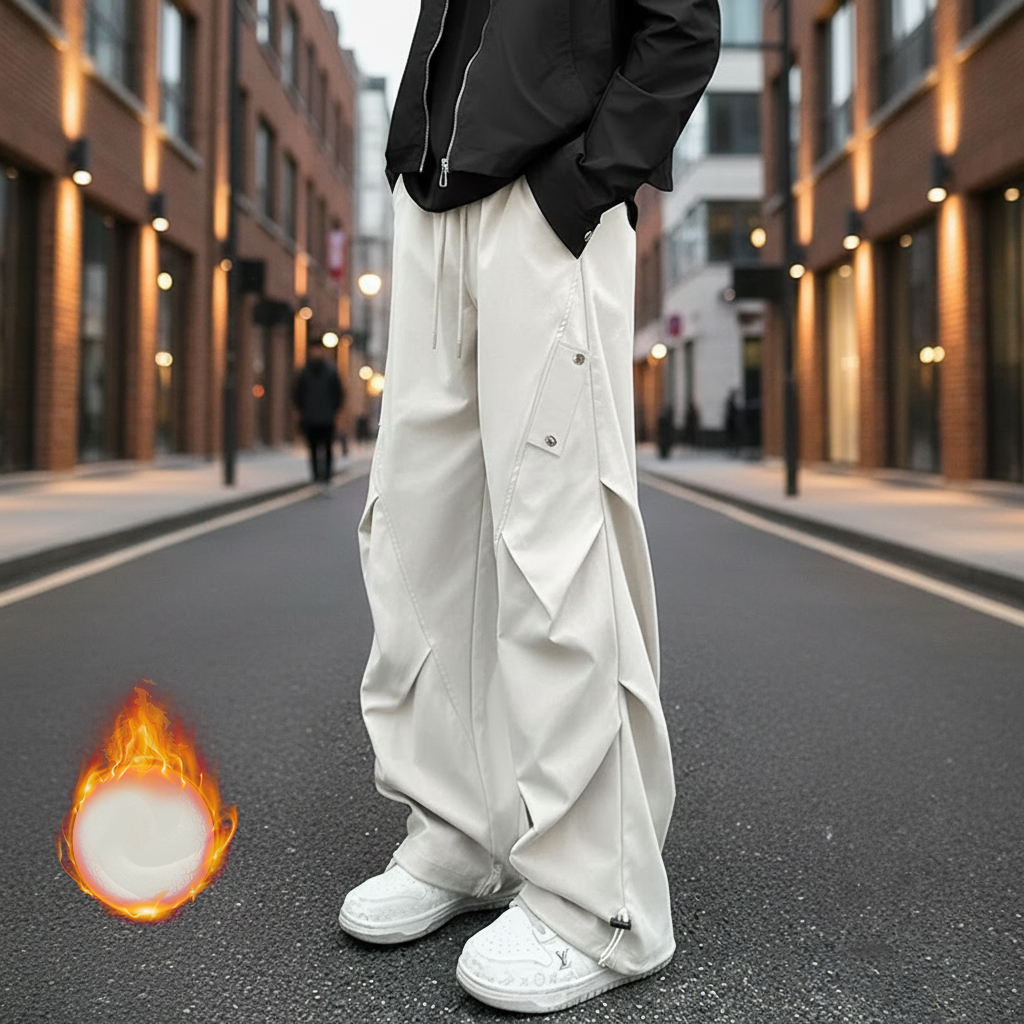 秋冬美式高街工装裤褶皱男女同款伞兵裤潮牌时尚韩版直筒休闲裤