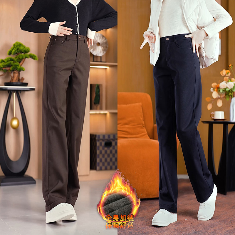 秋冬新款加绒防寒保暖直筒裤高腰休闲宽松舒适显瘦加厚女外穿5288