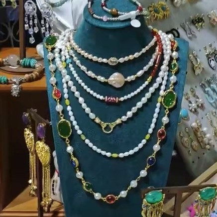 合金琉璃项链 合金琉璃彩钻多层叠戴女复古法式轻奢气质锁骨链