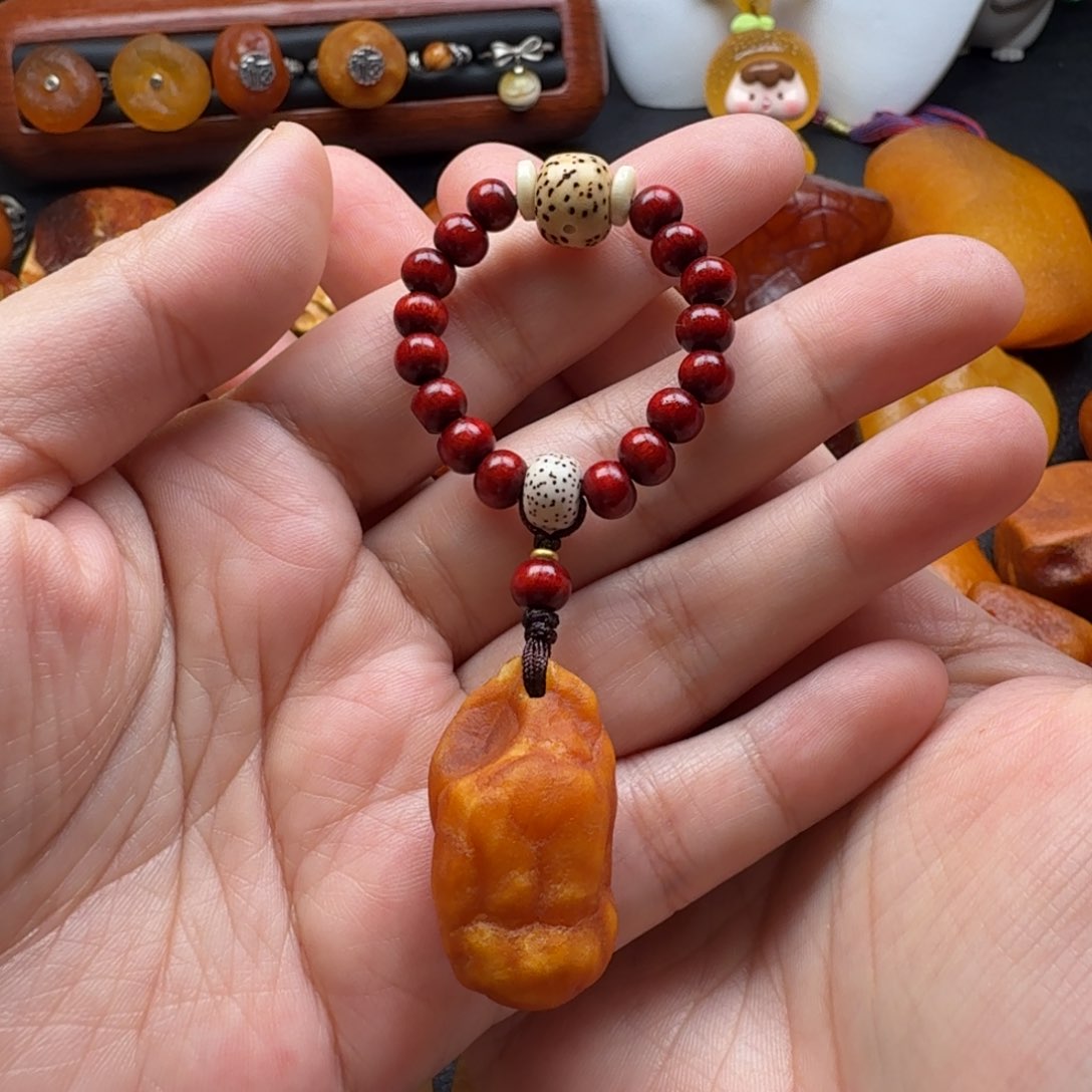 琥珀颈饰未镶嵌海漂原石脑纹手捻