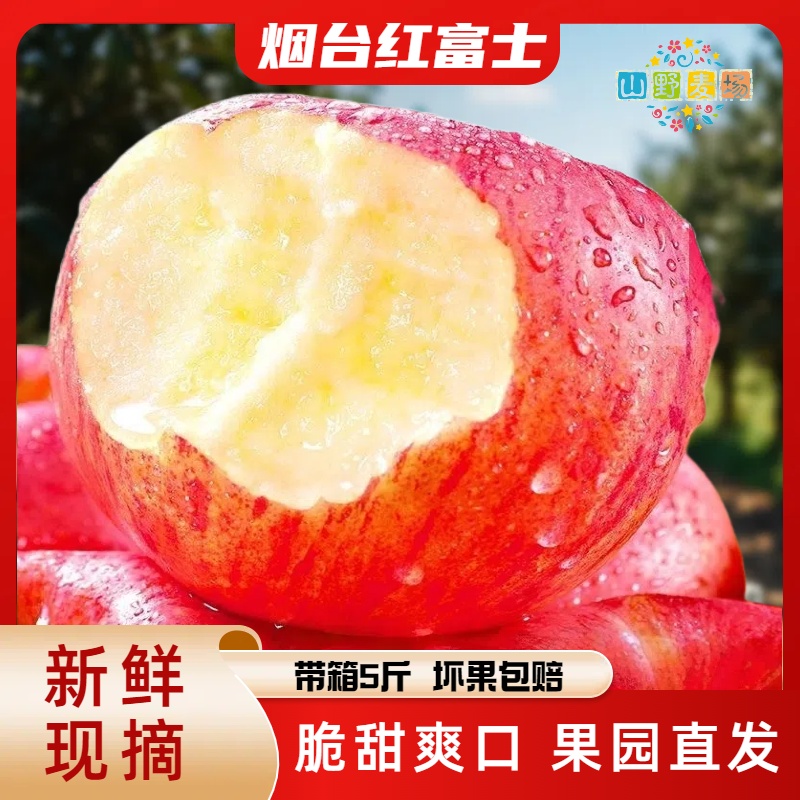【带箱5斤】山东烟台红富士苹果单果75-85mm脆甜新鲜水果