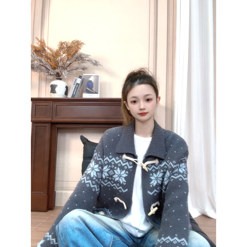 CDD STUDIO 陈甸甸脱墨雪山多彩毛衣女宽松慵懒风百搭A228蓝