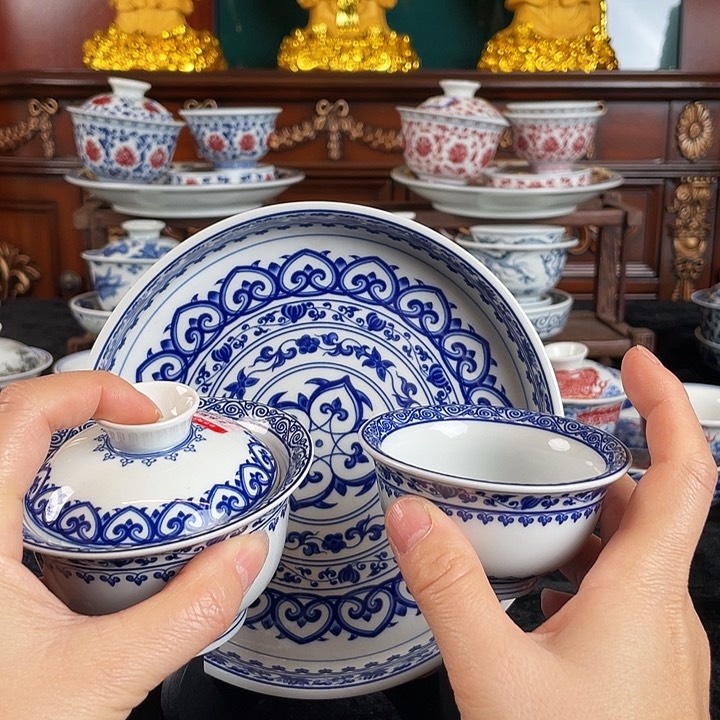 宝相花三件套茶具