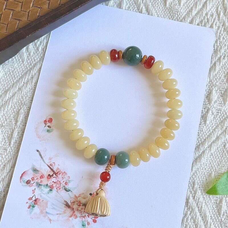 杏花疏影【玉化奶豆单圈】菩提手串文玩佛珠男女念珠手链