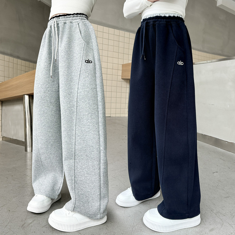 女童休闲裤子春秋季2025新款中大儿童装时髦洋气直筒阔腿裤喇叭潮