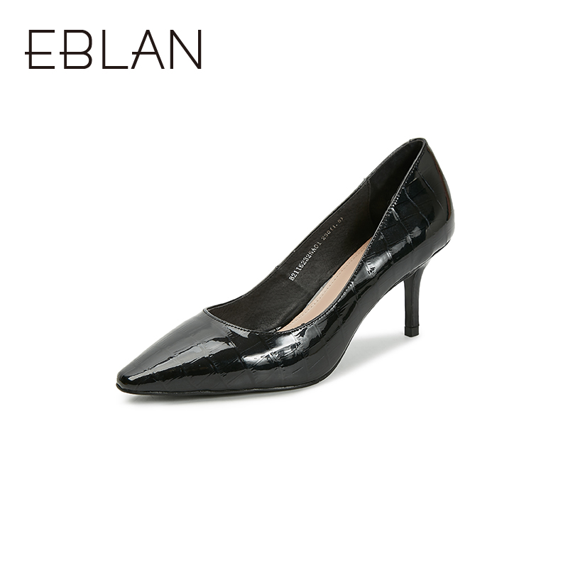 伊伴女鞋时尚通勤尖头鞋单鞋石漆皮潮流细跟高跟鞋 B21162325