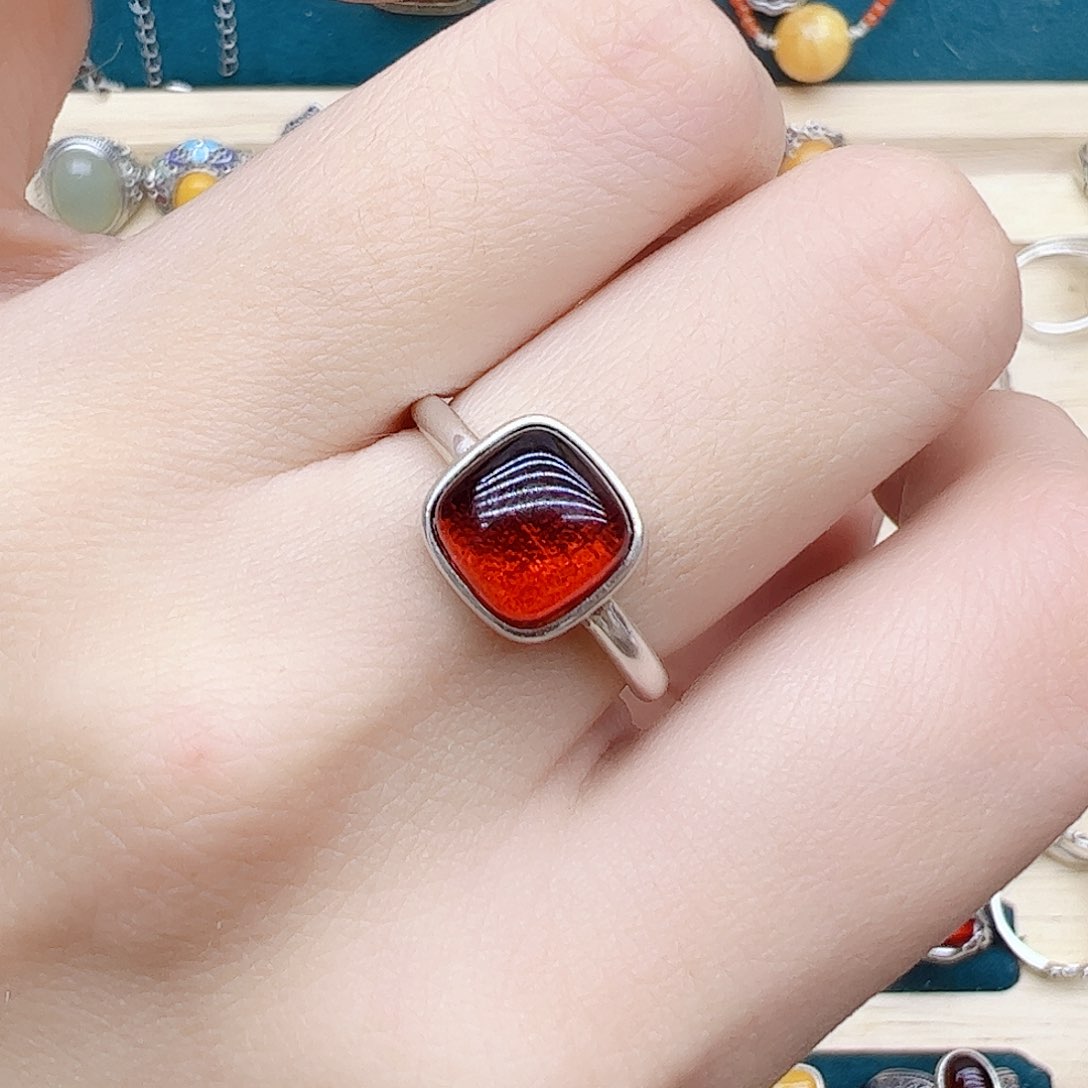 血珀戒指银S925镶嵌，