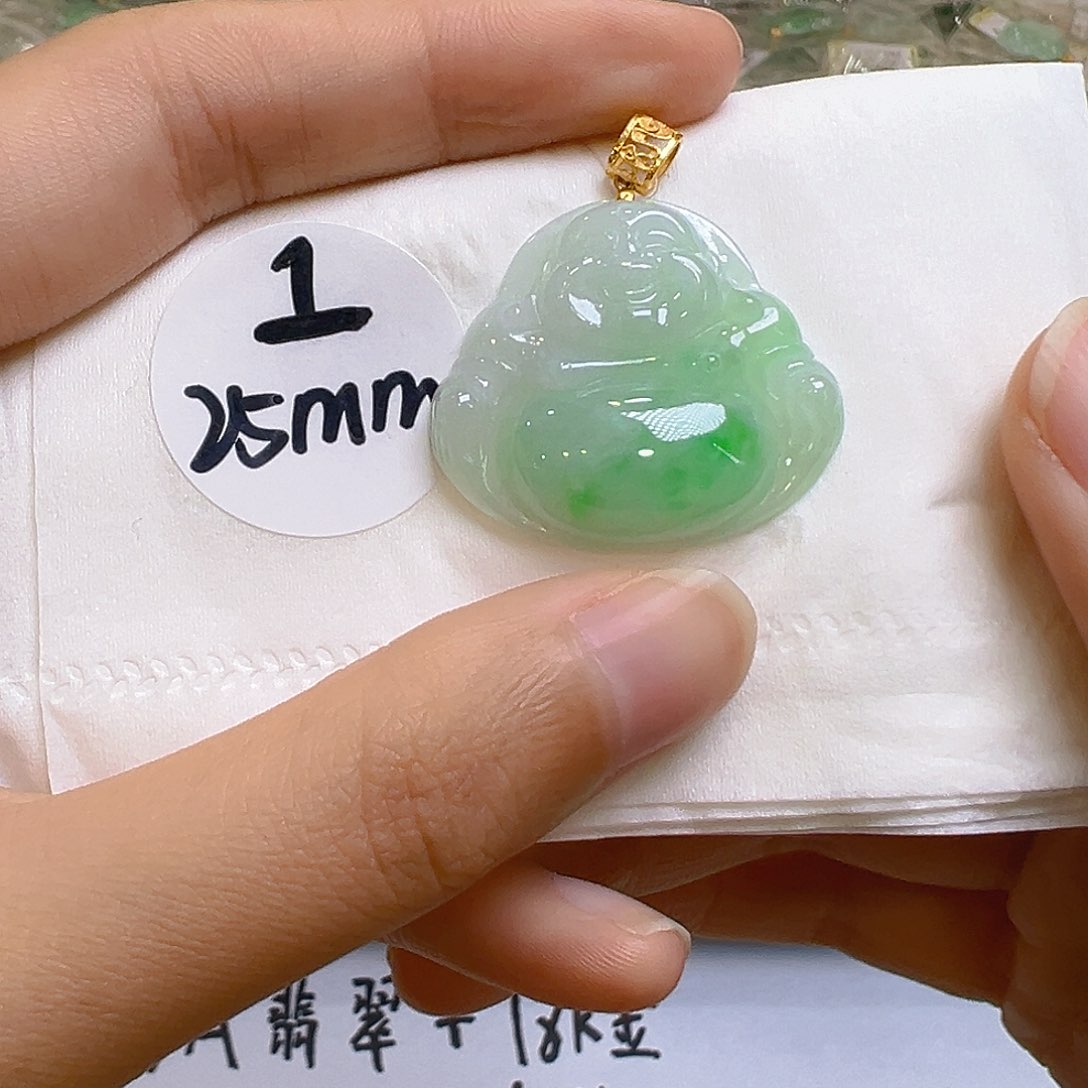 翡翠18K金镶嵌吊坠(不含链)翡翠