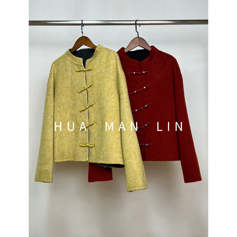 【花满林】两色圆领正门襟手工盘扣高支羊毛上衣25052