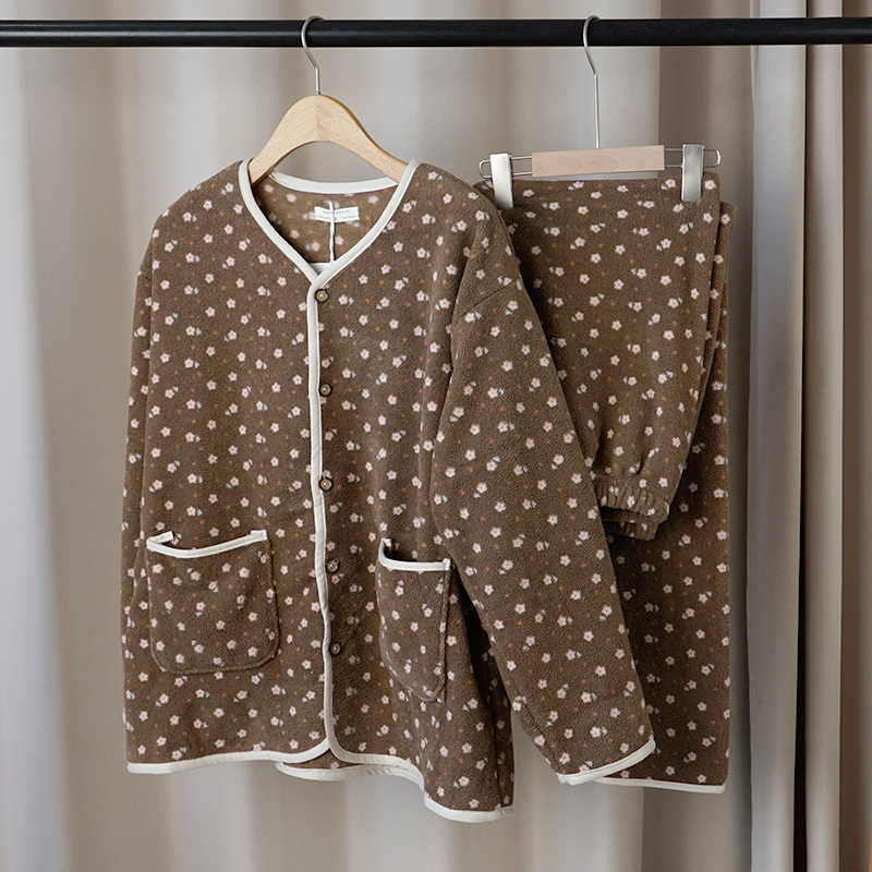 2582印花上衣保暖冬季家居服套装加厚睡衣青年成人长袖