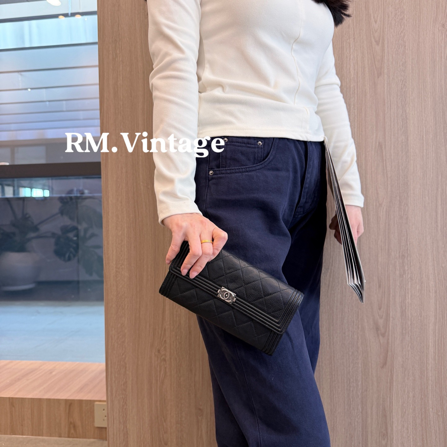 95新 Chanel/香奈儿 入目 leboy黑色钱包22开00755