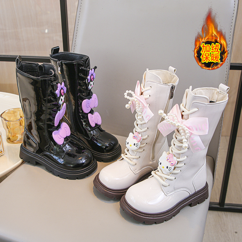 女童长筒靴冬季2025新款儿童库洛米马丁靴加绒保暖女孩二棉靴大童