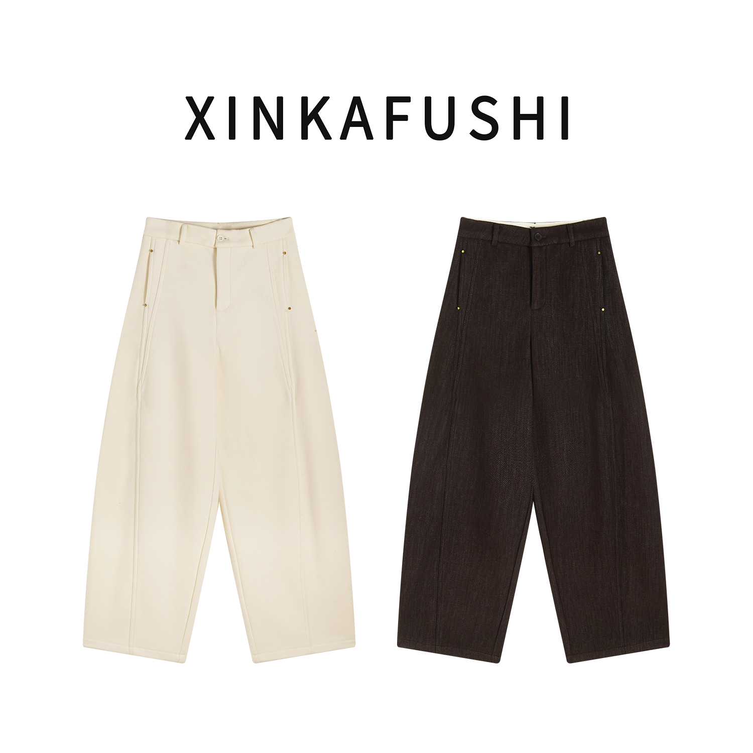 【暖绒通勤】冬季新款绵羊毛醋酸混纺加厚加绒保暖弯刀休闲裤YN3744