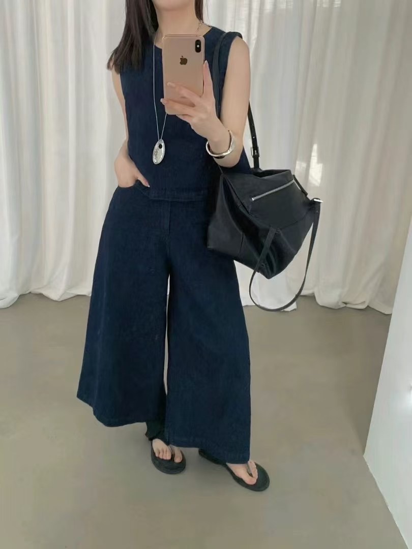 韩国东大门女装2025年春款新款学院风牛仔背心+七分牛仔裤套装