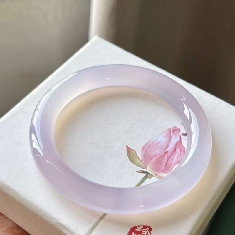天然冰种紫罗兰手镯玛瑙玉髓玉石中宽女款玉石镯子保真上等玉镯子