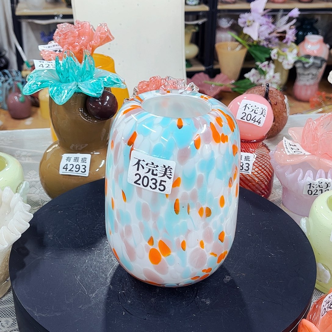 2035高18 家悦琉璃花瓶摆件不完美