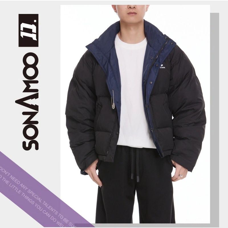 【D19006】sonAmoo高奢防泼水双面穿大别针冬季新款宽松棉服男士D