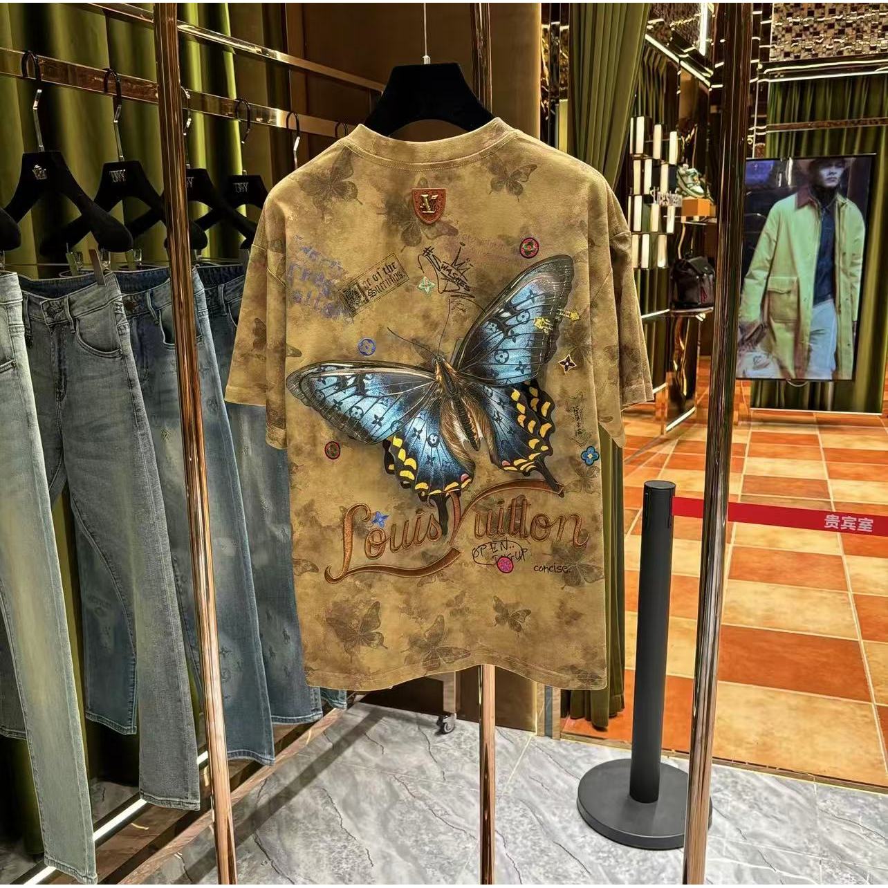 F帆-WO-PG.2025老钱风时尚潮流高奢蝴蝶工艺刺绣短袖25456