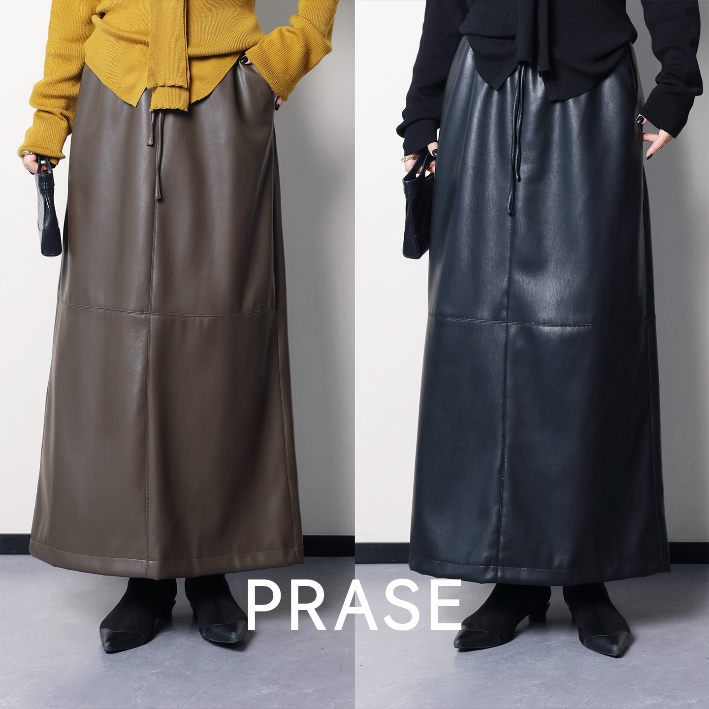 PRASE·杨杨【赫拉皮裙】微胖显瘦松紧腰直筒皮裙半身裙女PR510B26