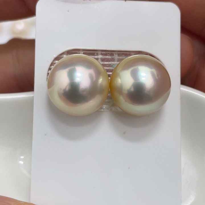 海水珍珠裸珠13-14mm炫彩干枯金对珠