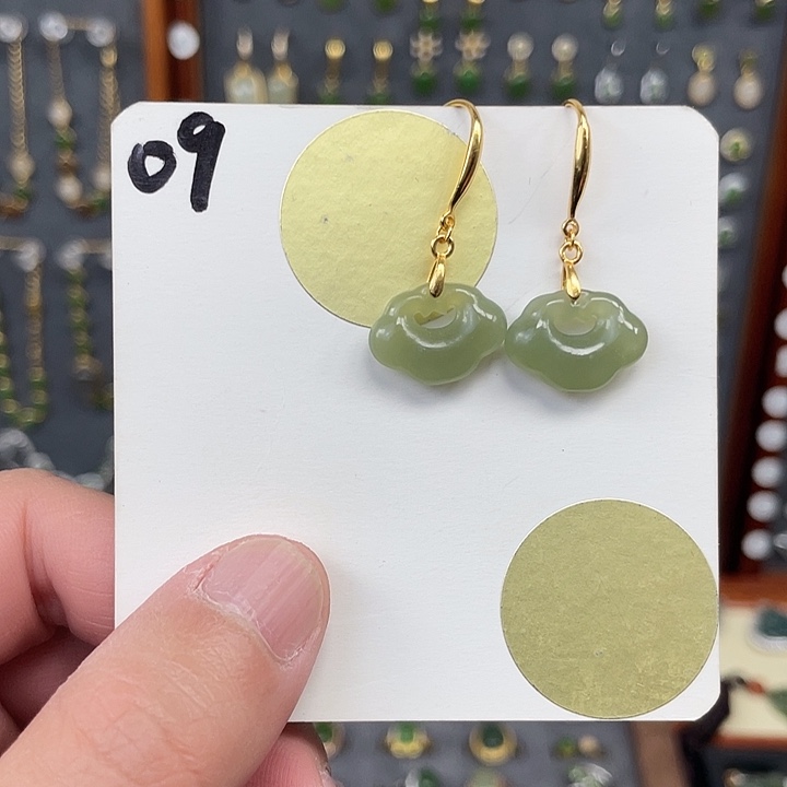 和田玉耳饰银S925镶嵌和田玉09