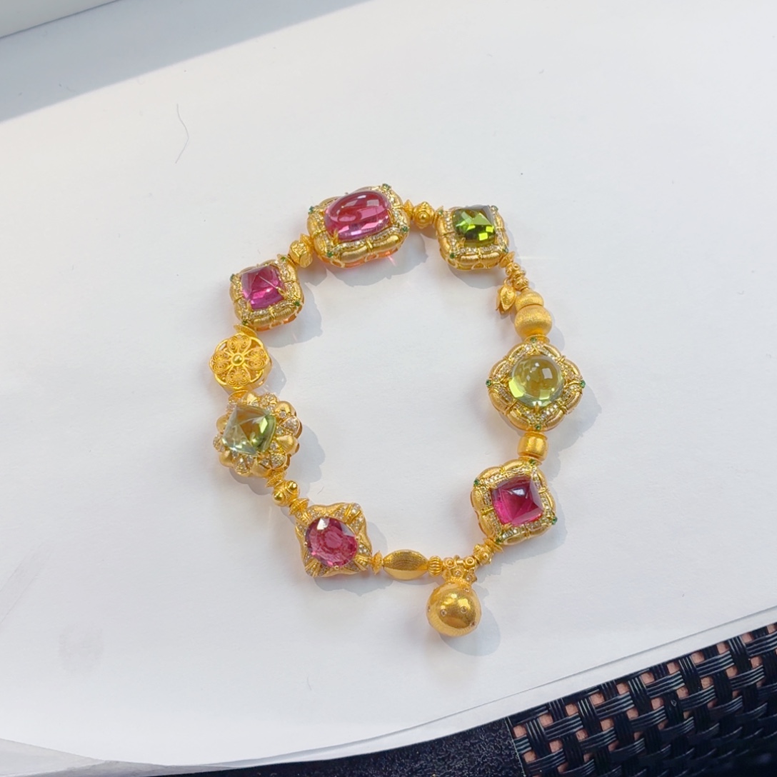 碧玺18K金镶嵌手链碧玺手链