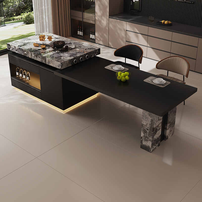 意式岩板岛台轻奢餐桌一体客厅家用意式轻奢风格2025新款爆款