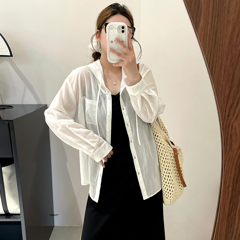 【涵胖胖】清*连帽衬衫女薄款开衫2025夏胖mm宽松百搭防晒衣NS1238