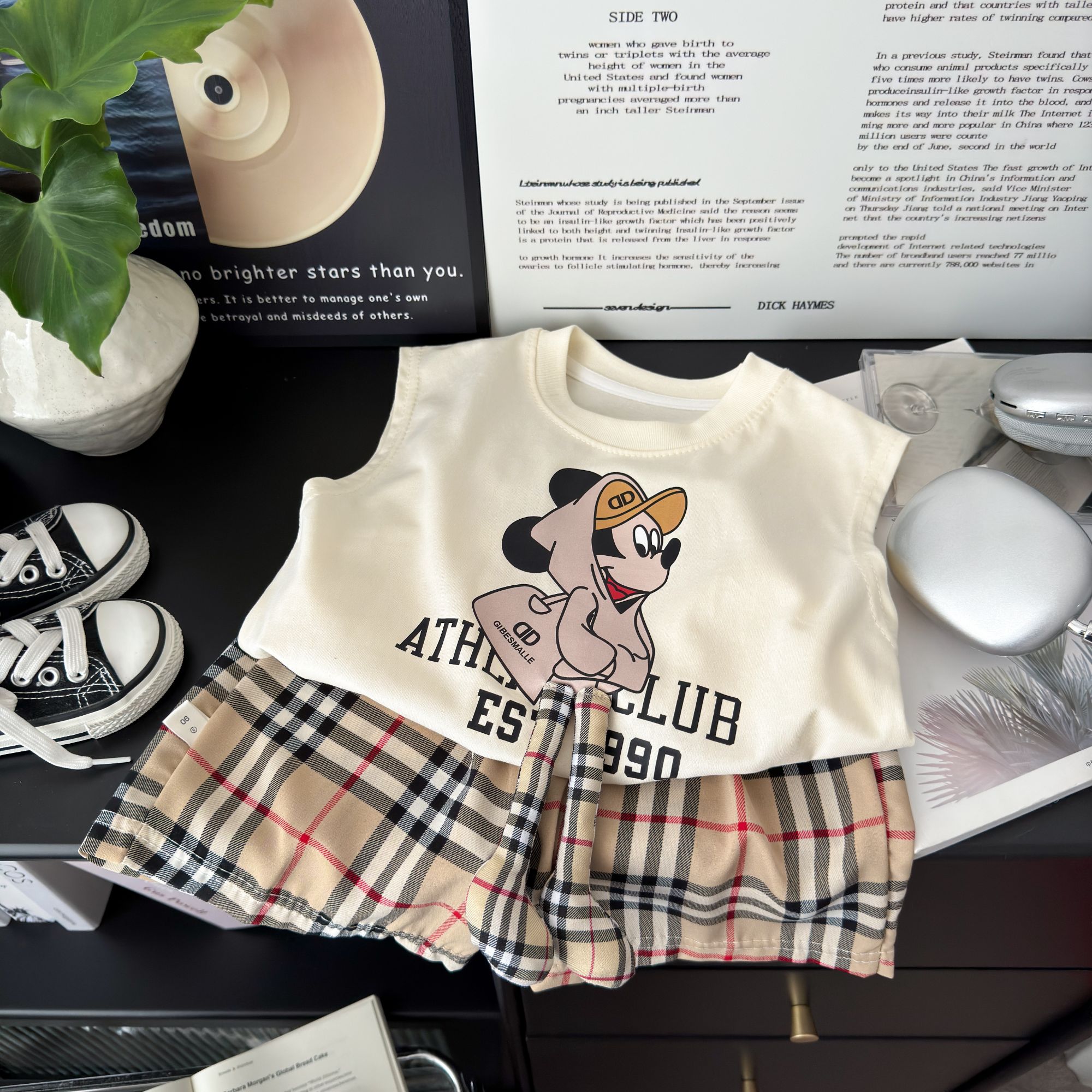 儿童夏季背心套装2025新款宽松无袖T恤短裤两件套男女童简约夏装