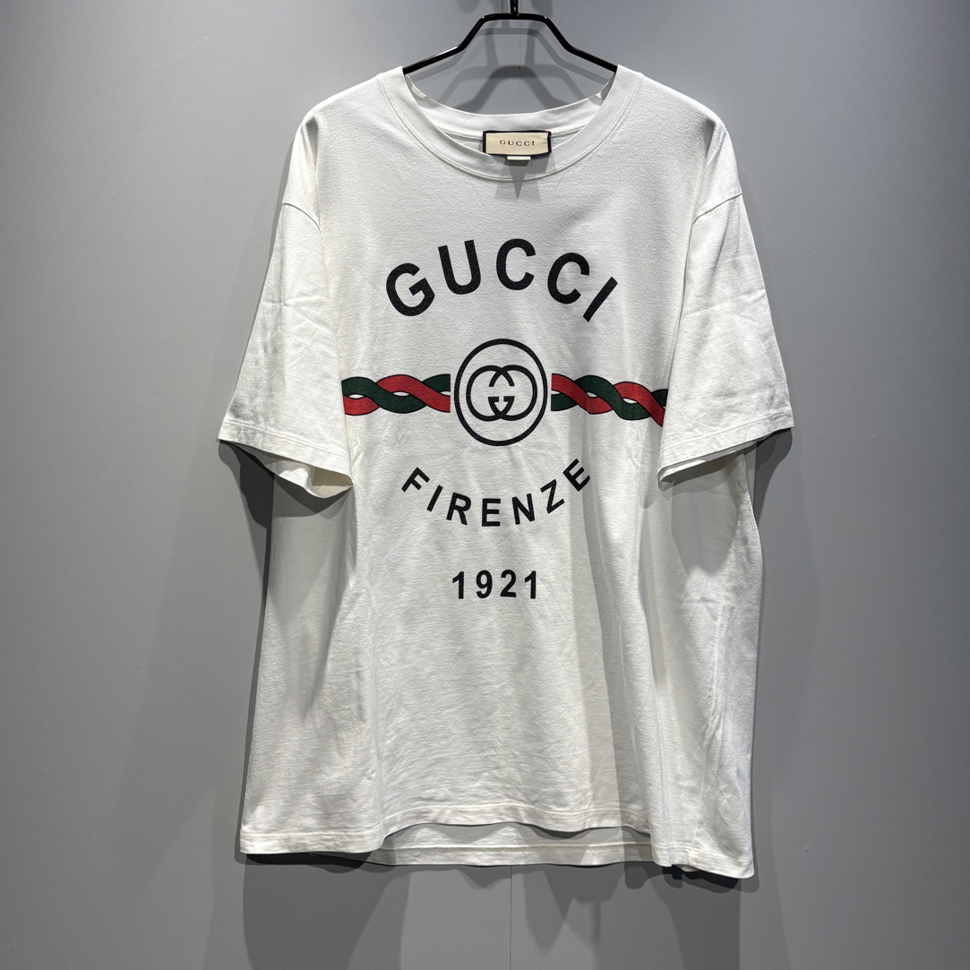 95新 GUCCI/古驰 lido系列 双g字母条纹印花短袖/xl码/0589无洗标