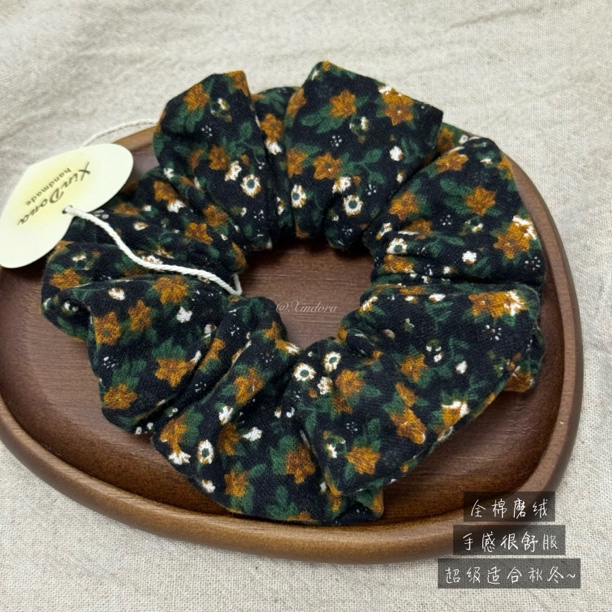 【0】大肠发圈秋冬磨毛绒灯芯绒韩系碎花复古简约手作气质发绳头饰