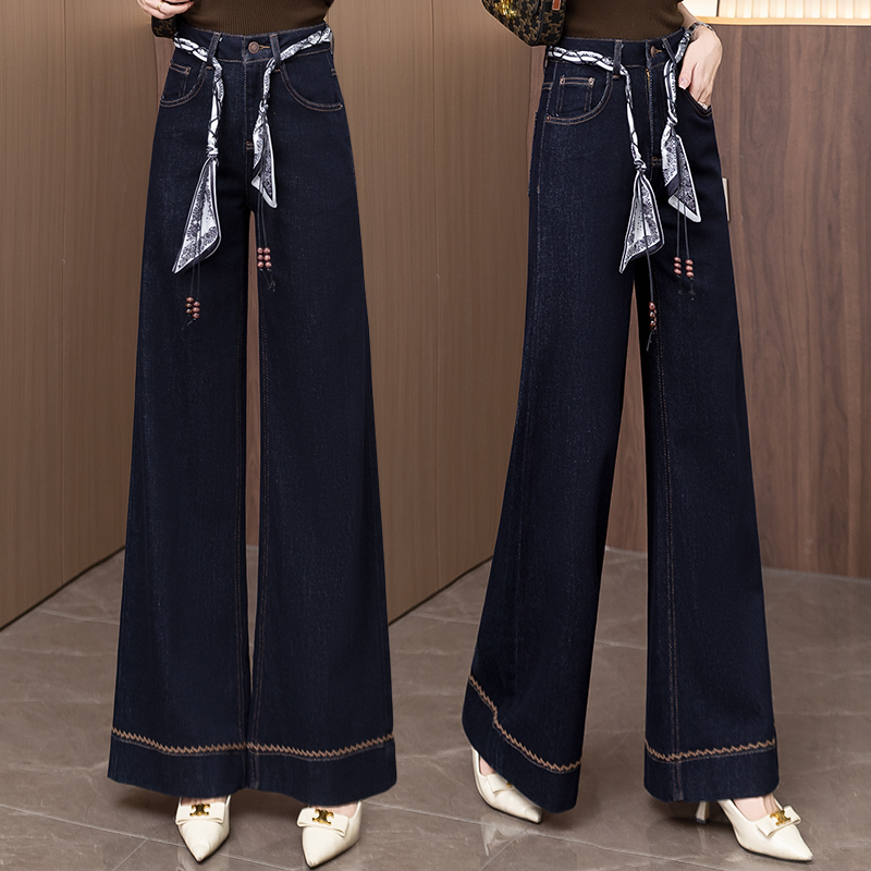 今年流行丹宁蓝牛仔裤女2025秋冬新款洋气显瘦百搭窄版加绒阔腿裤