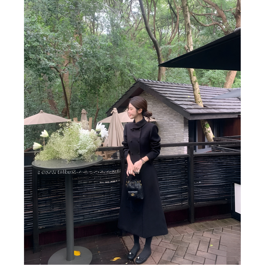 花花奥黛丽~韩版小翻领分割线双排扣小香设计感呢大衣5390云