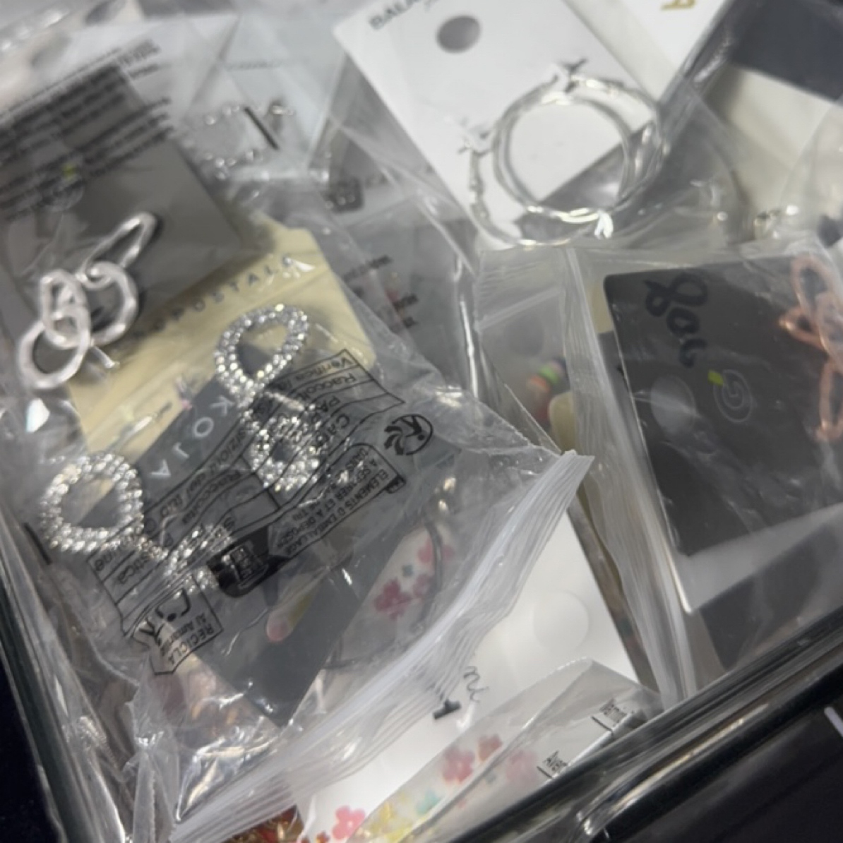 铜合金锆石耳饰 铜合金合成锆石饰品随机盲盒耳环项链外贸尾单