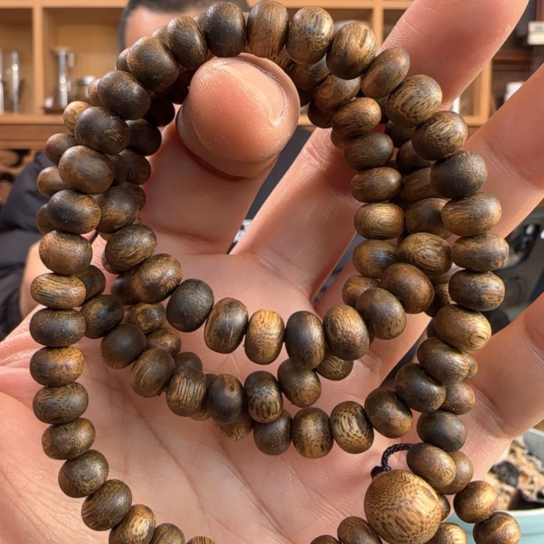 沉香手串奇楠金沙叶算盘珠24克0.8
