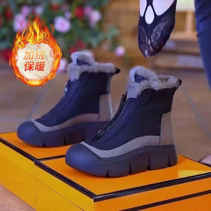 2025秋冬新款时尚女厚底马丁靴雪地棉鞋加绒保暖休闲前拉链高帮鞋