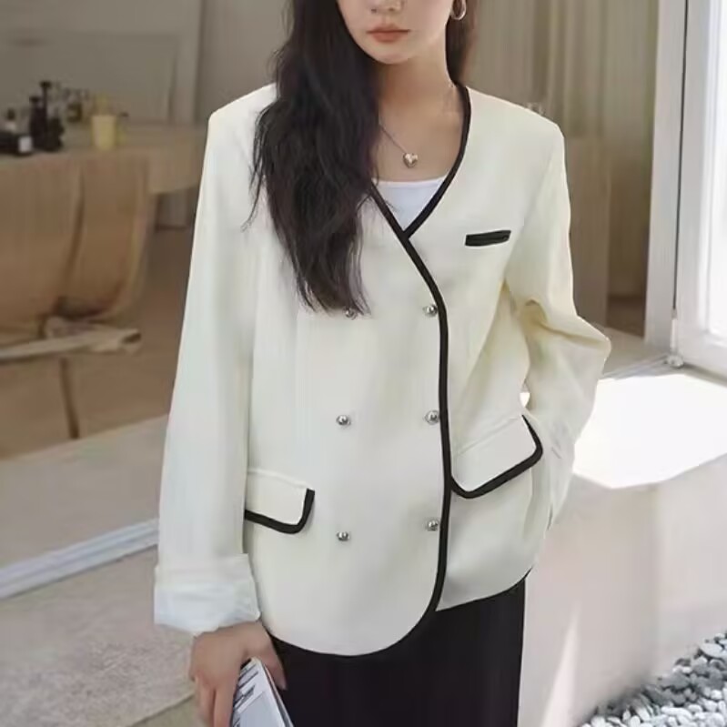 （微瑕染色）经典撞色小香风简约轻奢气质外套