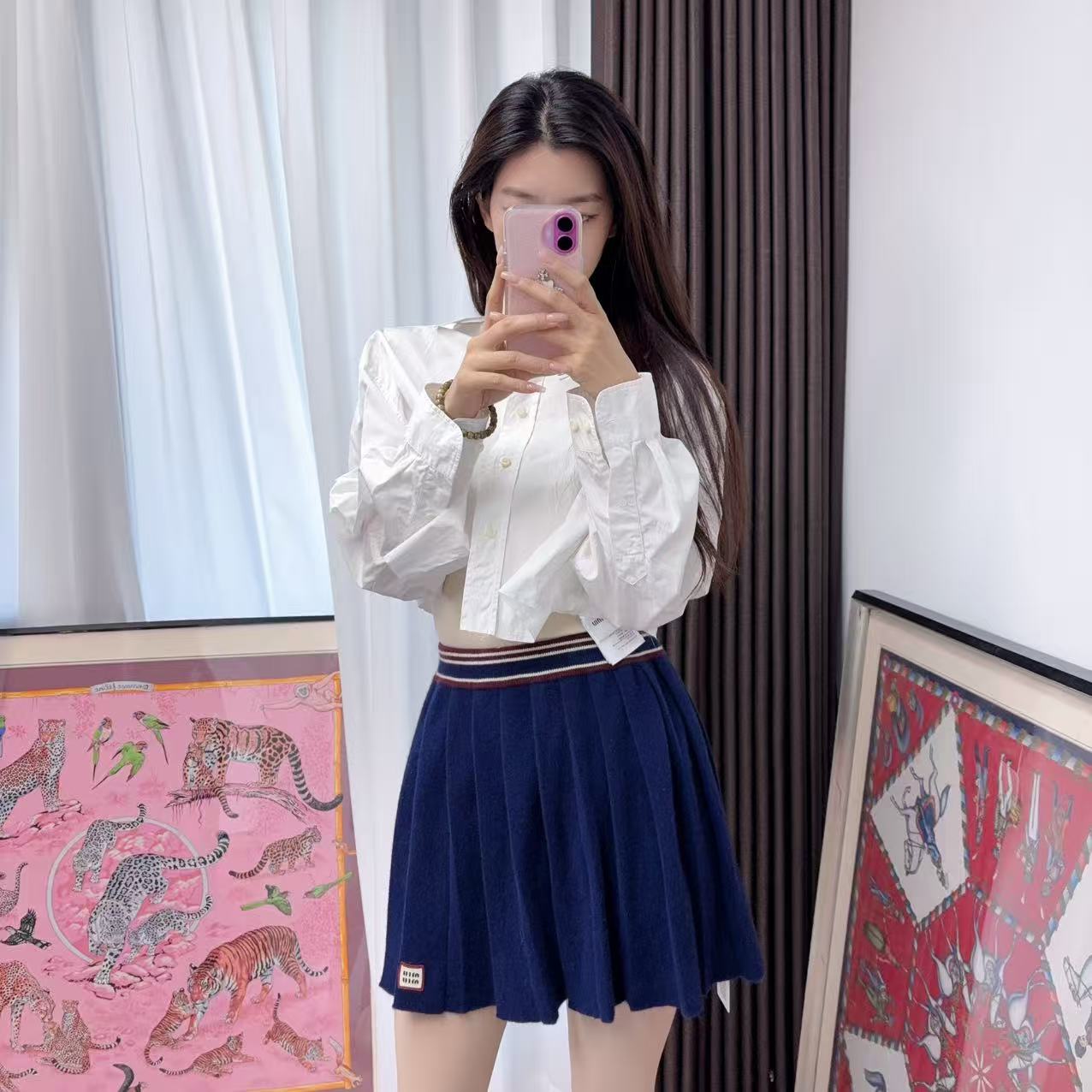 95新 MIU MIU/缪缪 麦殿/百褶短袖36码/251114ZZL5A02