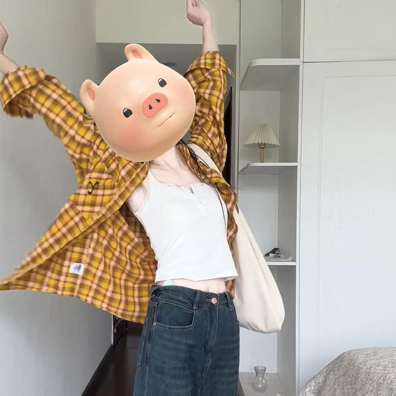 KQ4948美式复古黄色格子衬衫外套女夏季防晒衬衣小众设计感上衣