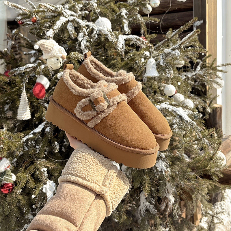 小码313233码加绒勃肯单鞋女小个子厚底5cm雪地靴冬季保暖毛毛鞋