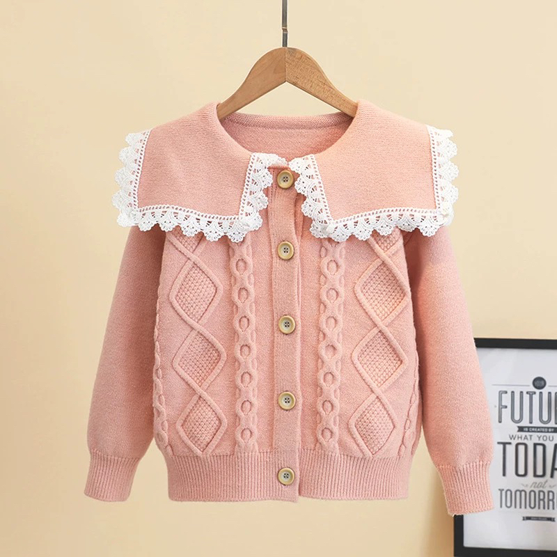 286哈哈家 特价 女童洋气翻领新款百搭毛衣开衫