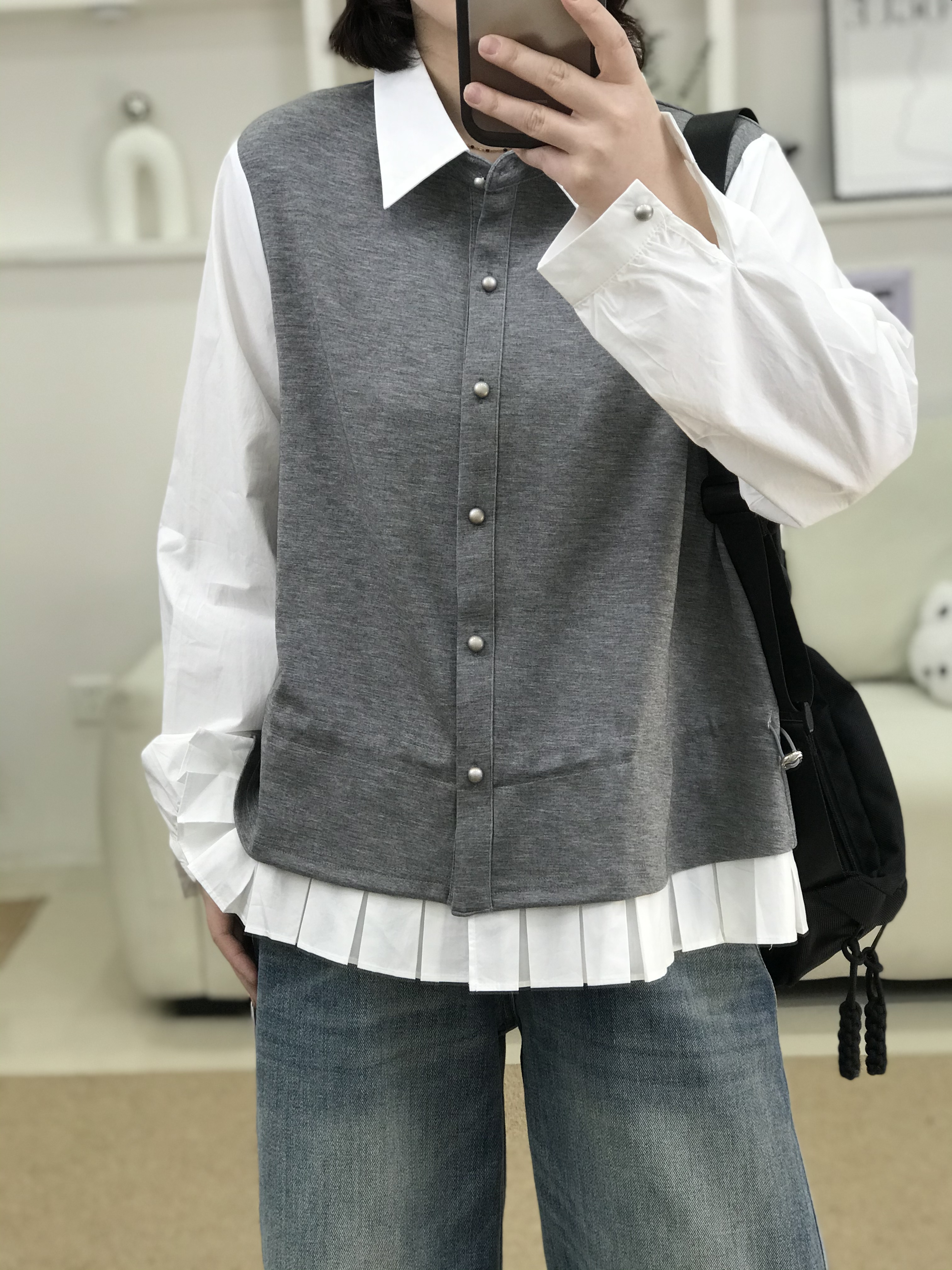 {莹莹推荐}5328冬季大码女装韩系学院拼接打底衬衣T恤