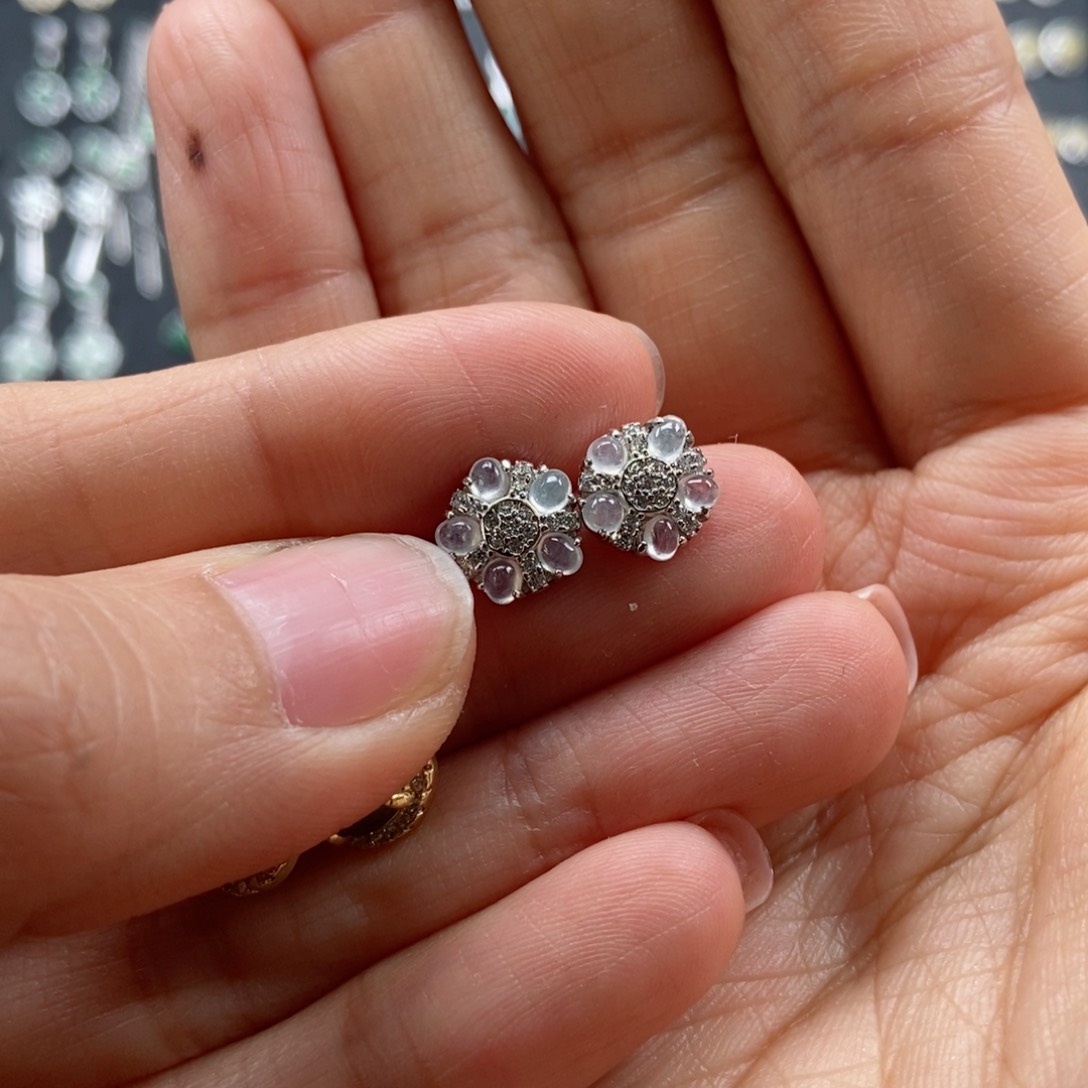 翡翠耳饰银S925镶嵌翡翠首饰