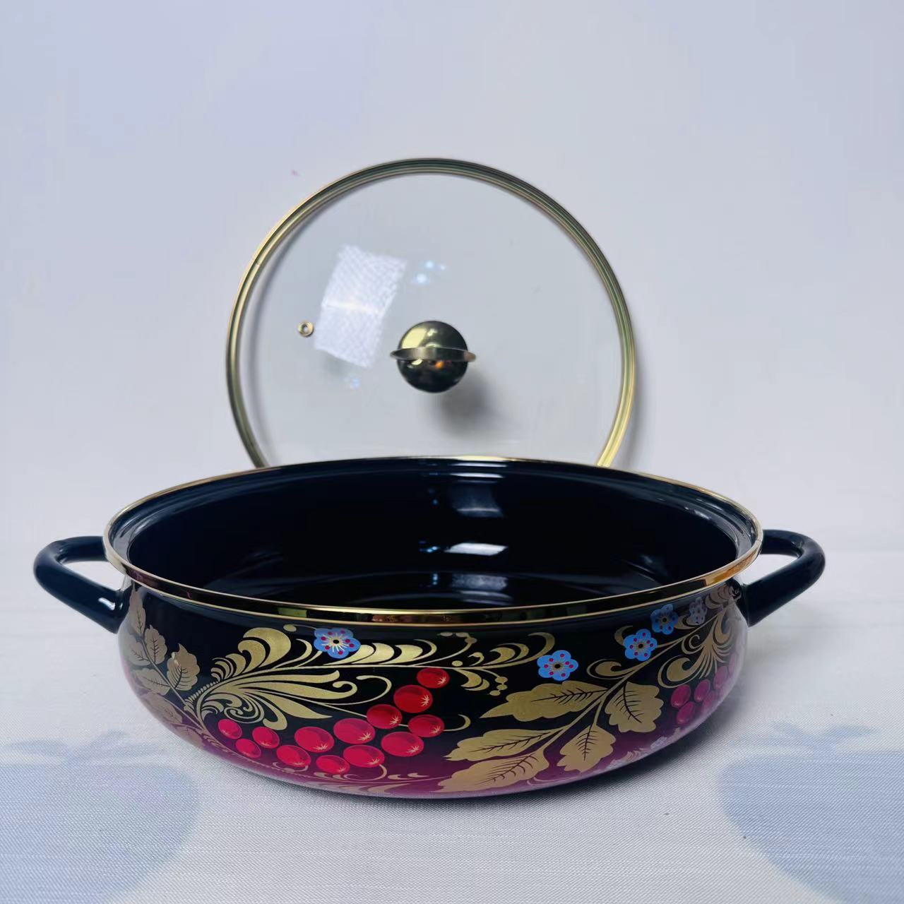 【新疆包邮】22cmkarakizil jizdan  黑红拉面盘圆形带盖子带手把