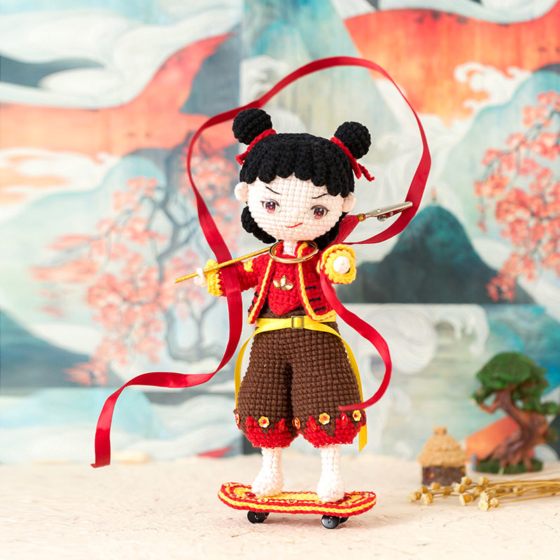 新妈咪手作潮童哪吒玩偶手工diy毛线制作礼物编织钩针材料包预