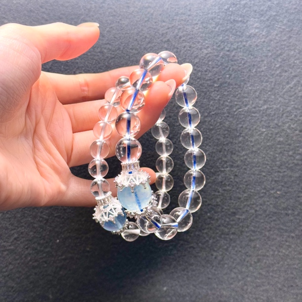 【李李珠宝】天然水晶白水晶海蓝宝手串露思同款原创设计百搭简约