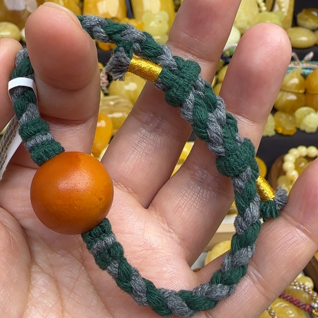 蜜蜡手绳未镶嵌天然橘皮纹蜜蜡圆珠手绳