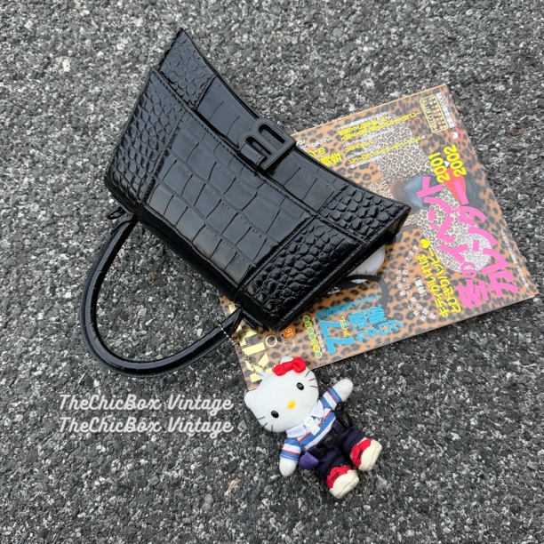 95新 Balenciaga/巴黎世家 只盒/so black鳄压hourglass s沙漏包