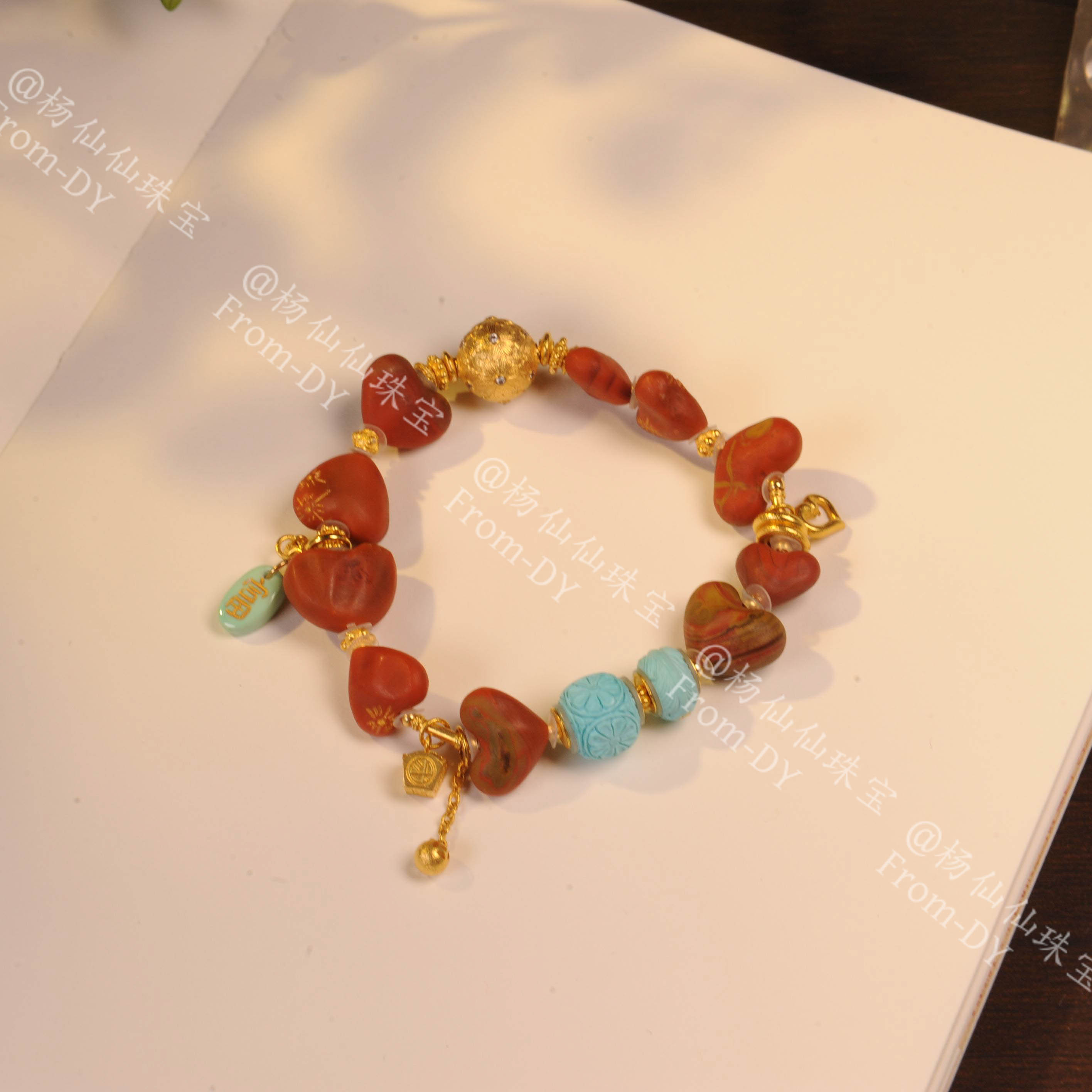 【杨仙仙珠宝】18K厚金镶嵌南红多宝手串-A3477